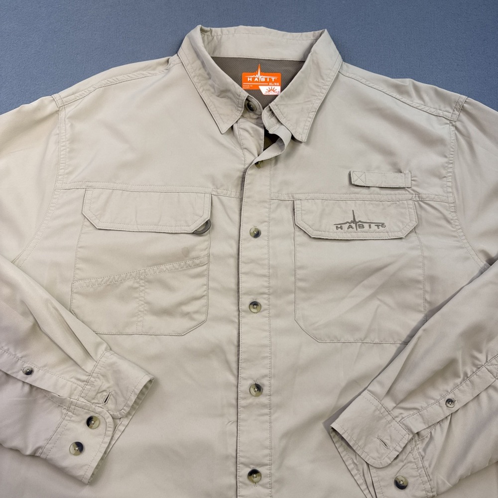 Habitat Men's XL Beige Long Sleeve Fishing Shirt PERFORMANCE